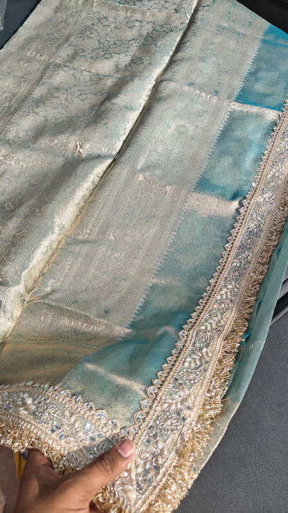 Aqua Mist Blue Soft Tissue Silk Saree