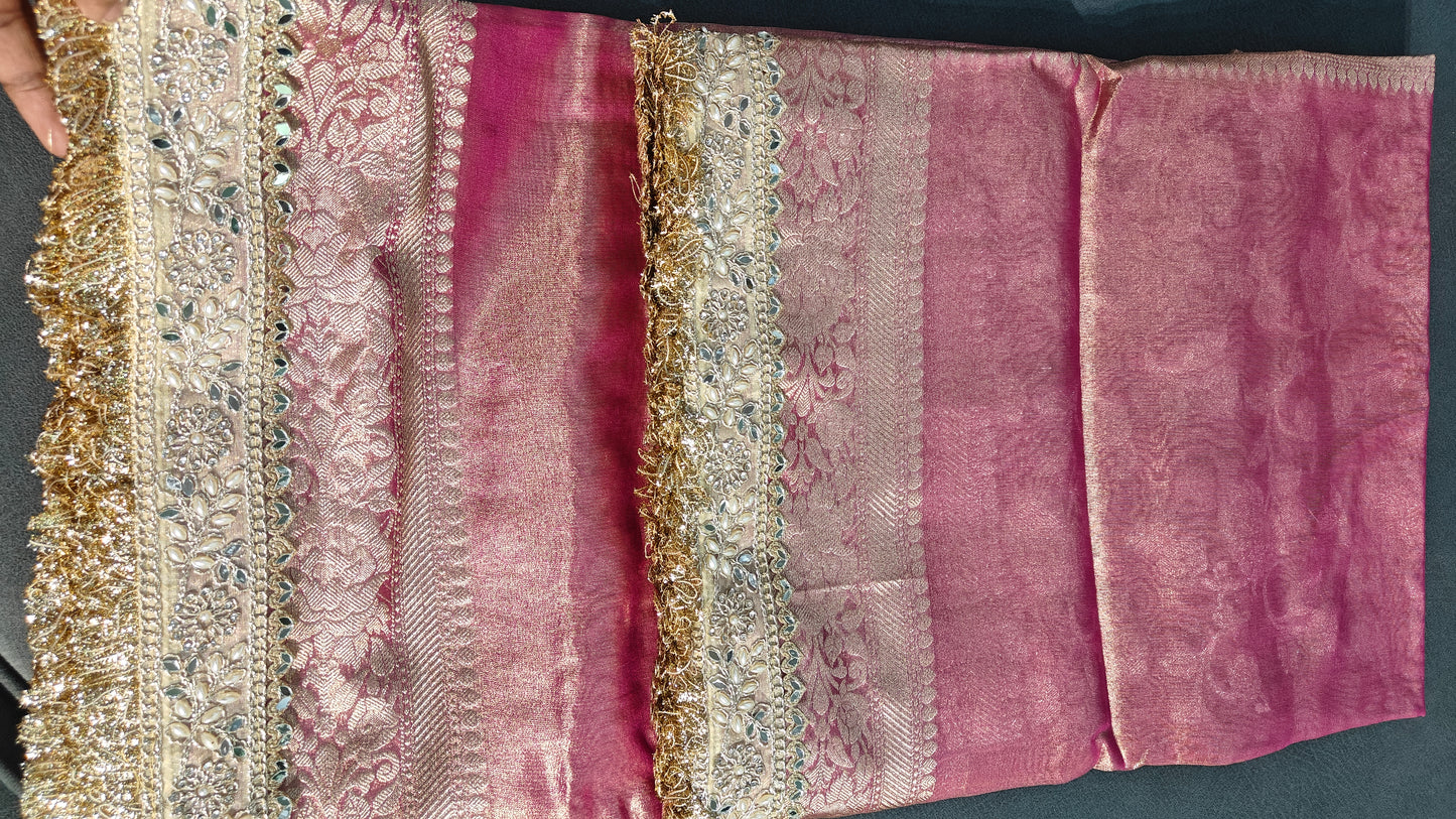 Rose Pink Soft Tissue Silk Saree