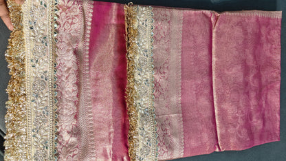 Rose Pink Soft Tissue Silk Saree