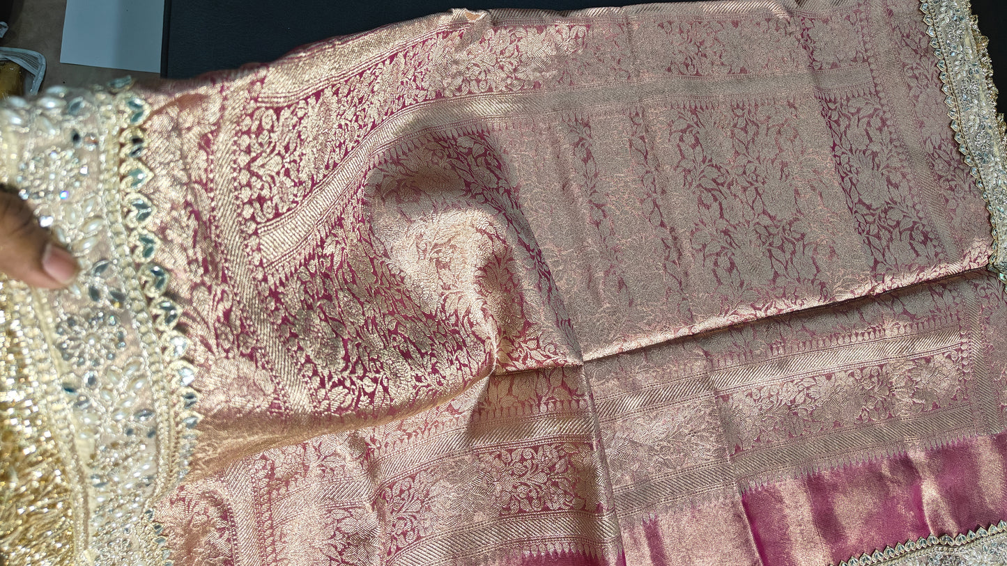 Rose Pink Soft Tissue Silk Saree