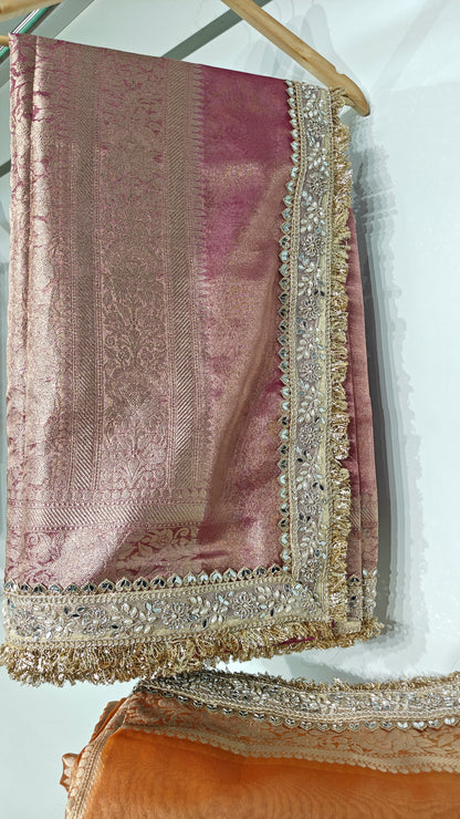 Rose Pink Soft Tissue Silk Saree