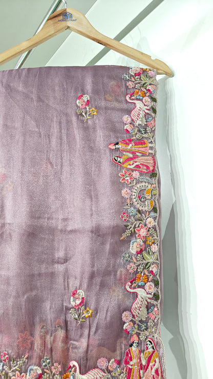 Lavender Organza Sequins Dulha-Dulhan Work Saree