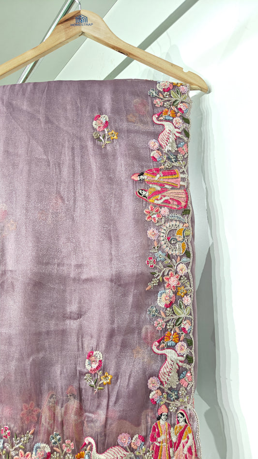 Lavender Organza Sequins Dulha-Dulhan Work Saree
