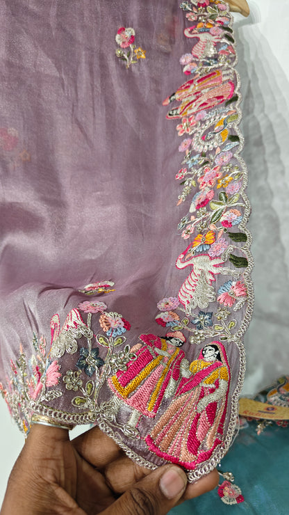 Lavender Organza Sequins Dulha-Dulhan Work Saree
