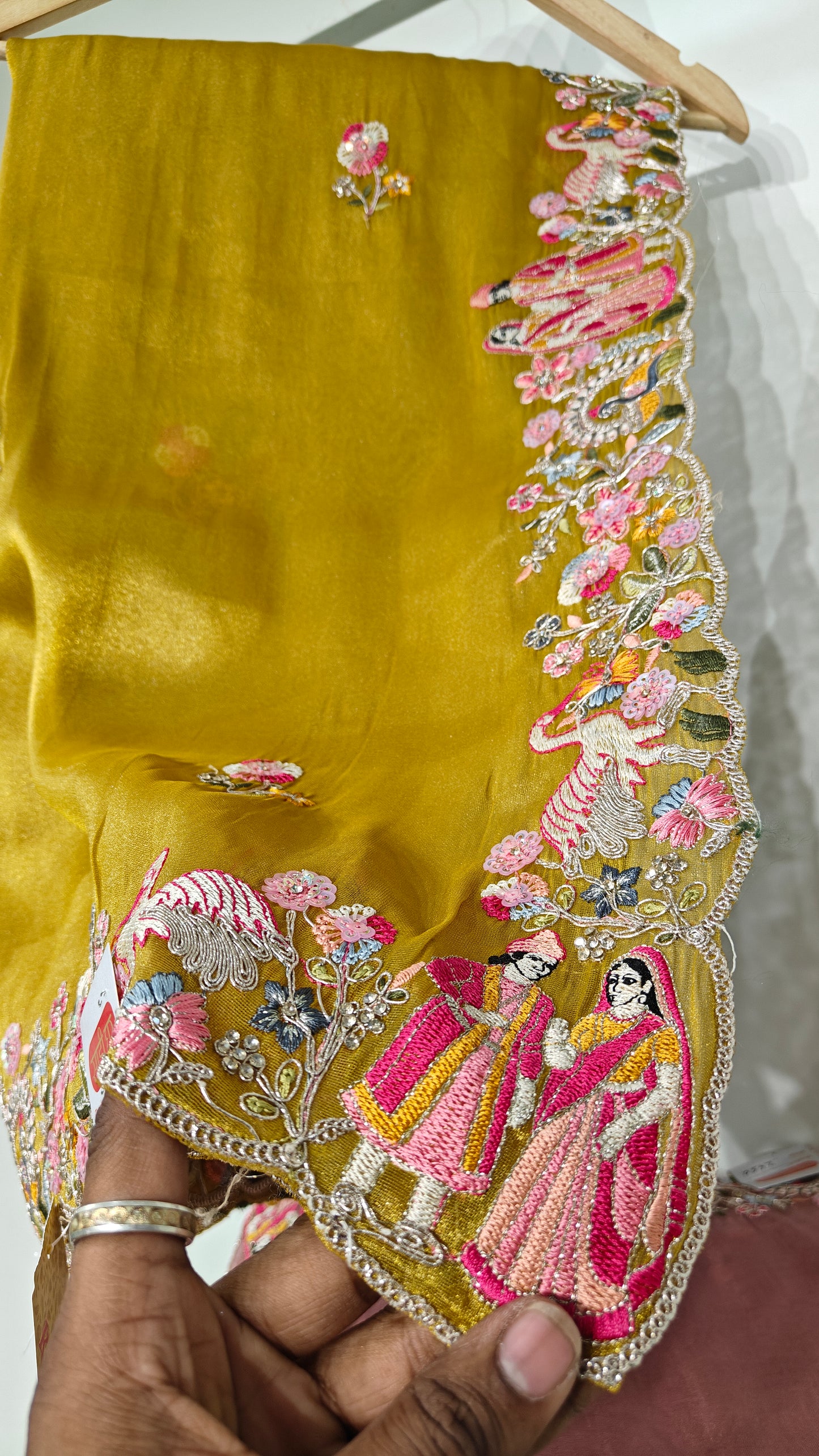 Golden Yellow Organza Sequins Dulha-Dulhan Work Saree