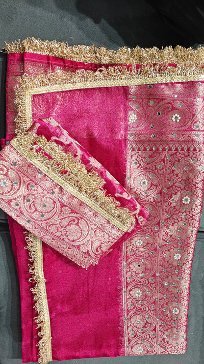Rani Pink Banarasi Soft Maharani Glass Tissue Silk saree