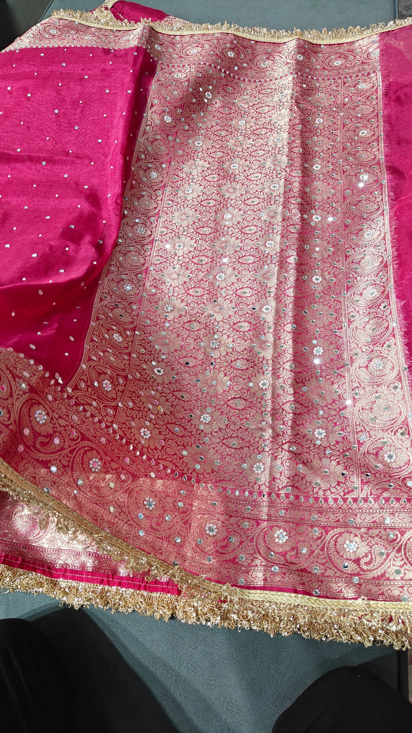 Rani Pink Banarasi Soft Maharani Glass Tissue Silk saree