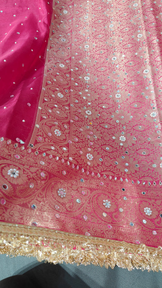 Rani Pink Banarasi Soft Maharani Glass Tissue Silk saree