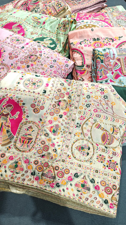 Ivory Raj Utsav Pashmina Silk Saree