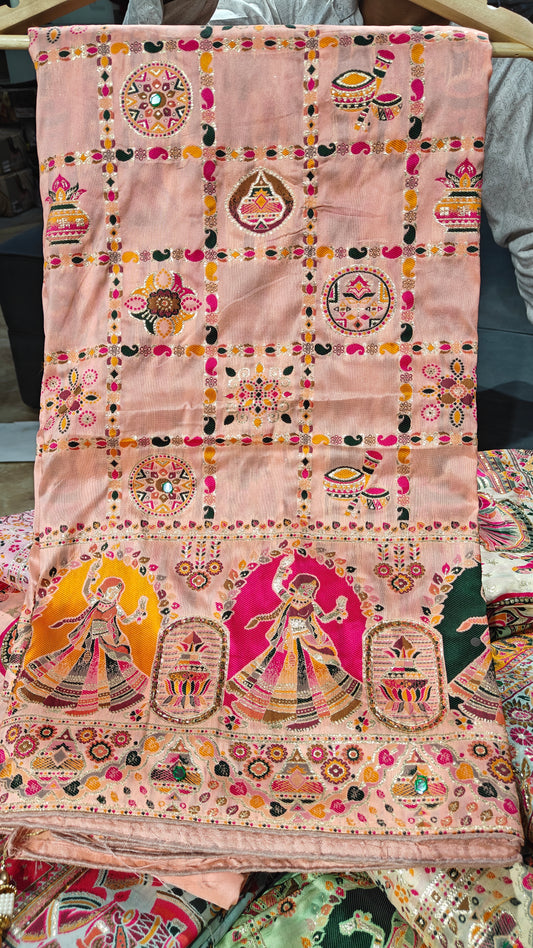 Peach Blush Rajrang Pashmina Silk Saree