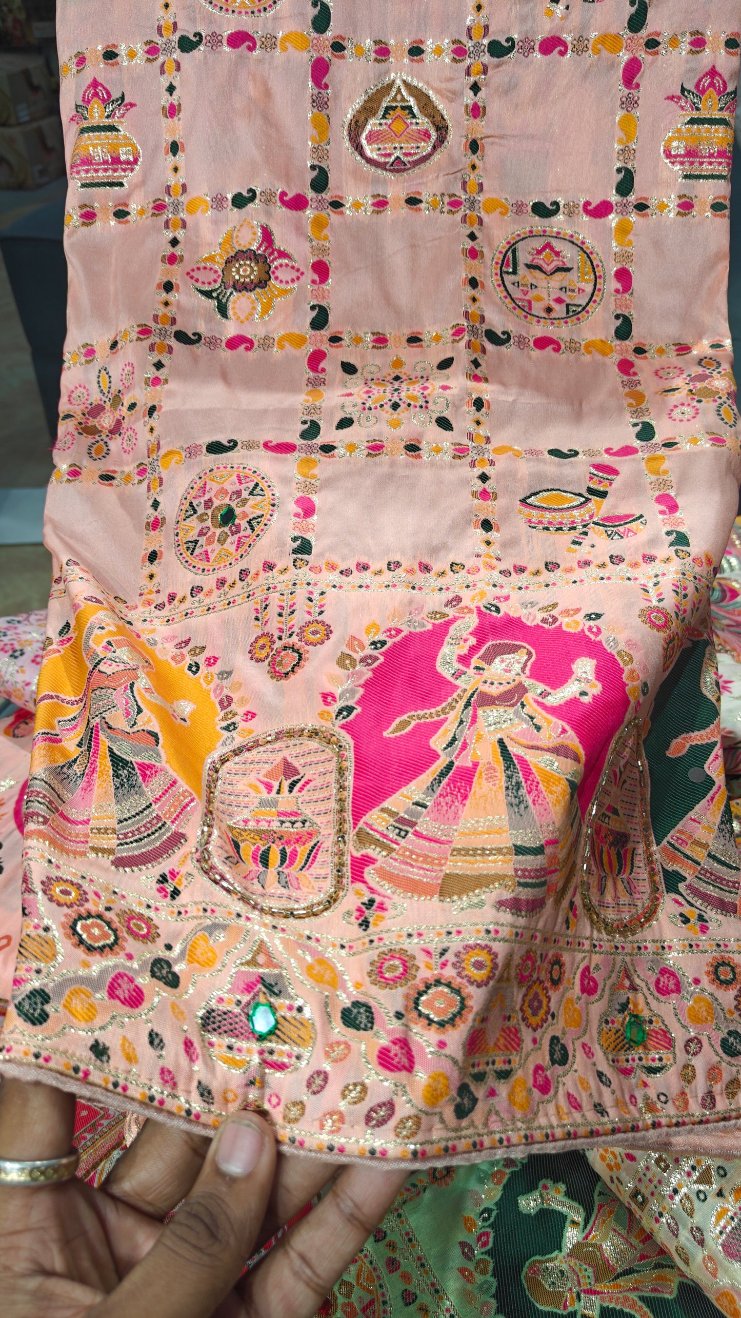 Peach Blush Rajrang Pashmina Silk Saree