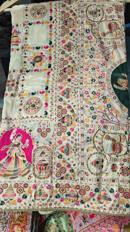 Ivory Raj Utsav Pashmina Silk Saree