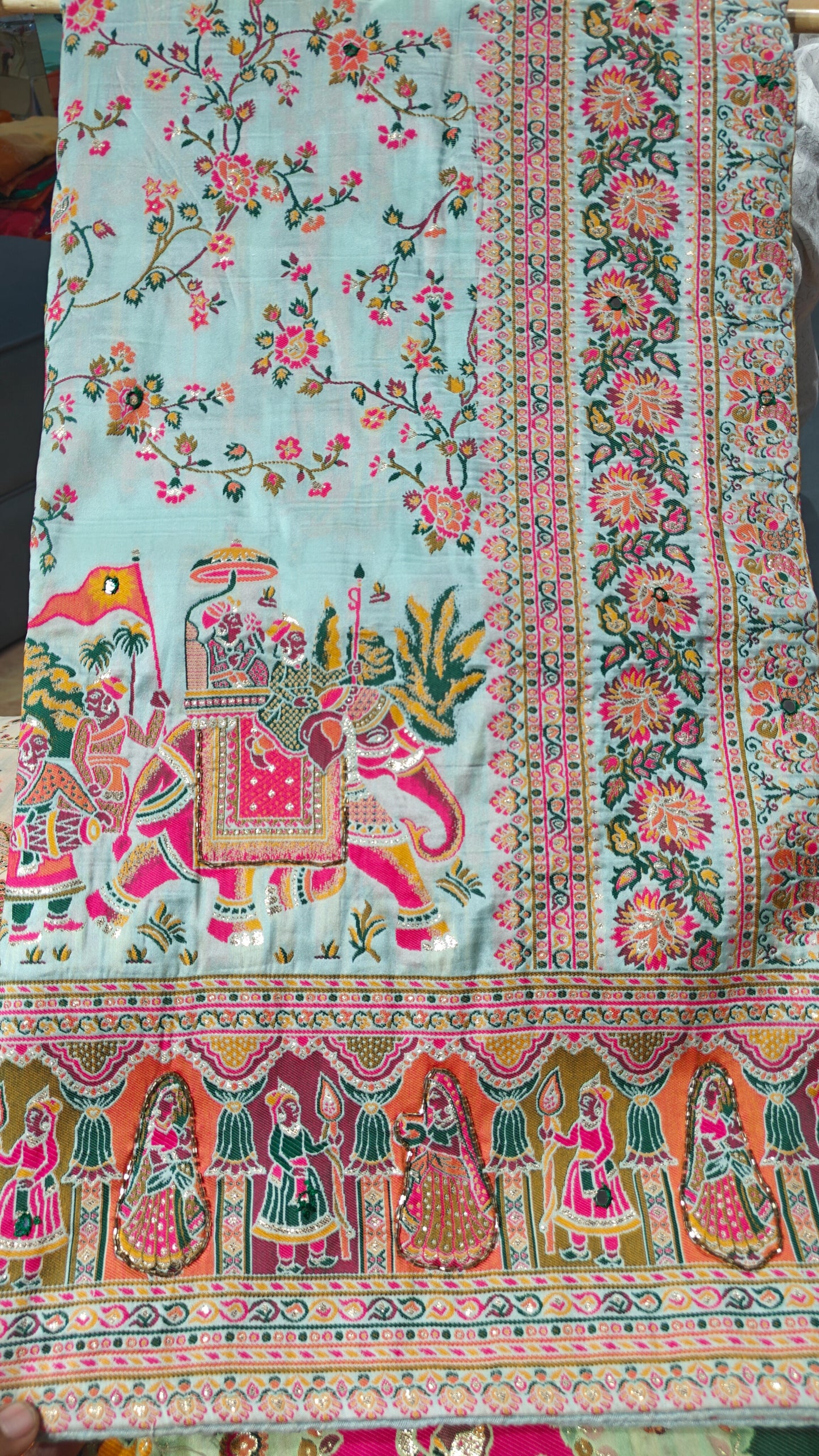 Pastel Aqua Rajsi Baraat Pashmina Silk Saree