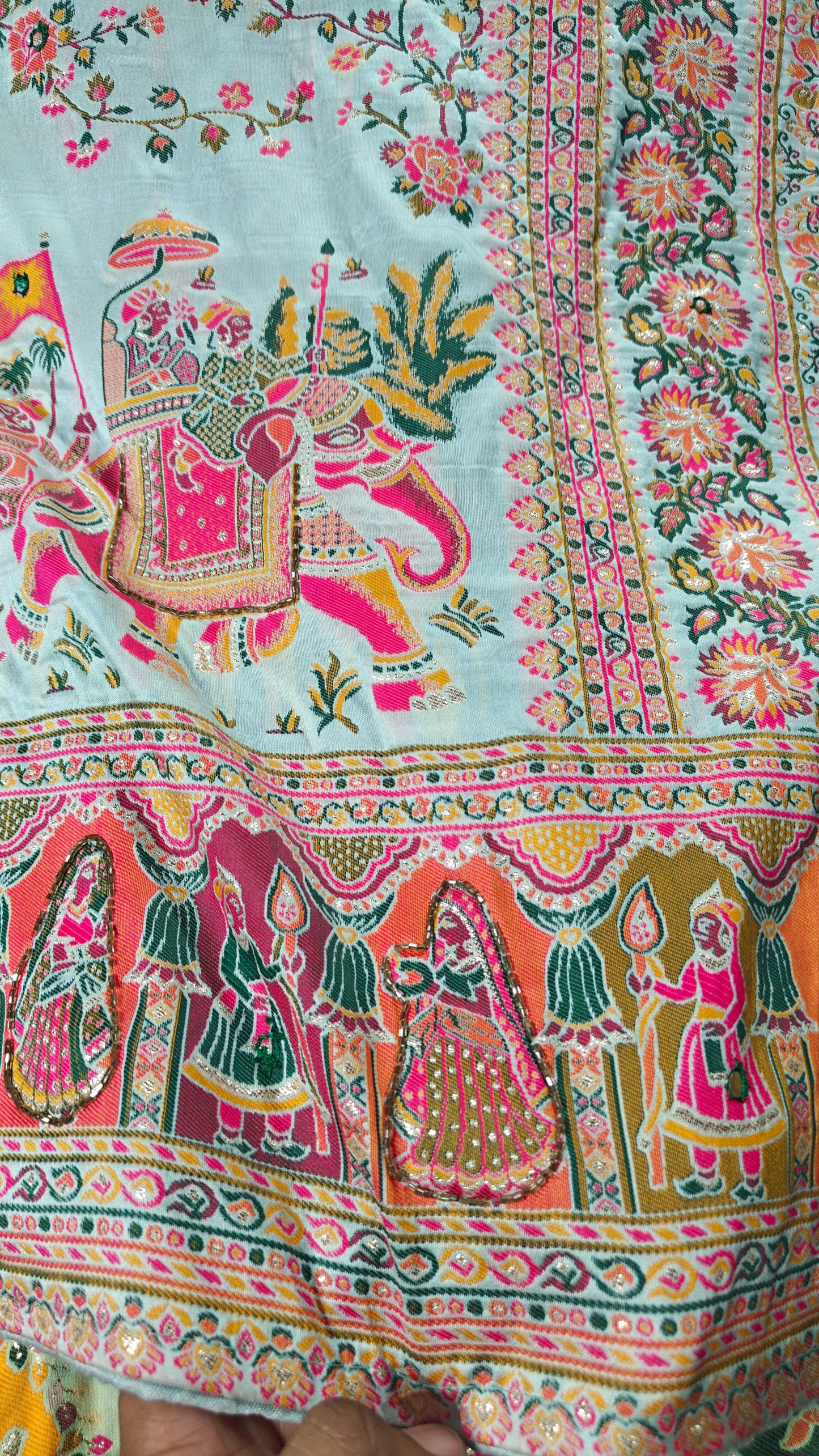 Pastel Aqua Rajsi Baraat Pashmina Silk Saree