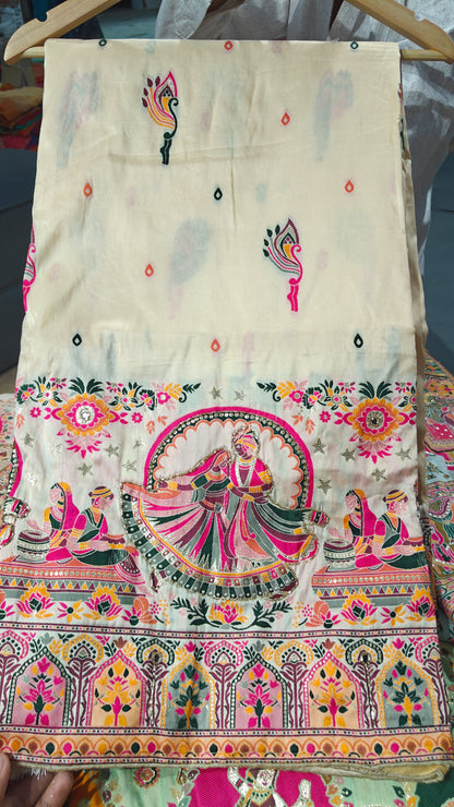 Ivory Rajrang Pashmina Silk Saree