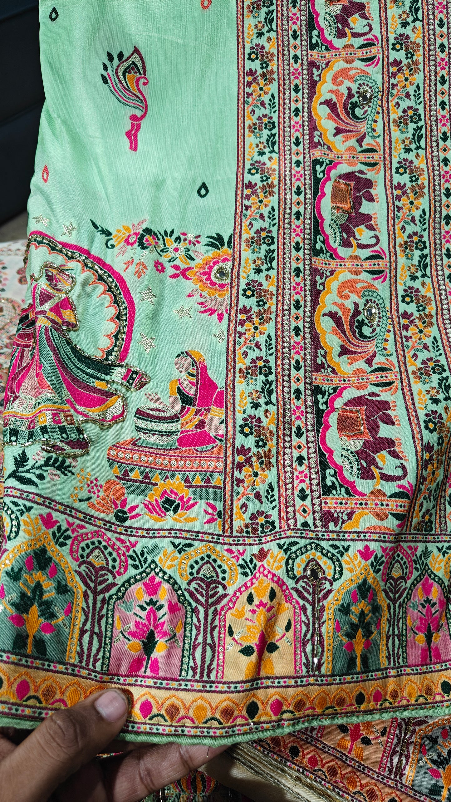 Mint Green Rajsi Ghoomar Pashmina Silk Saree