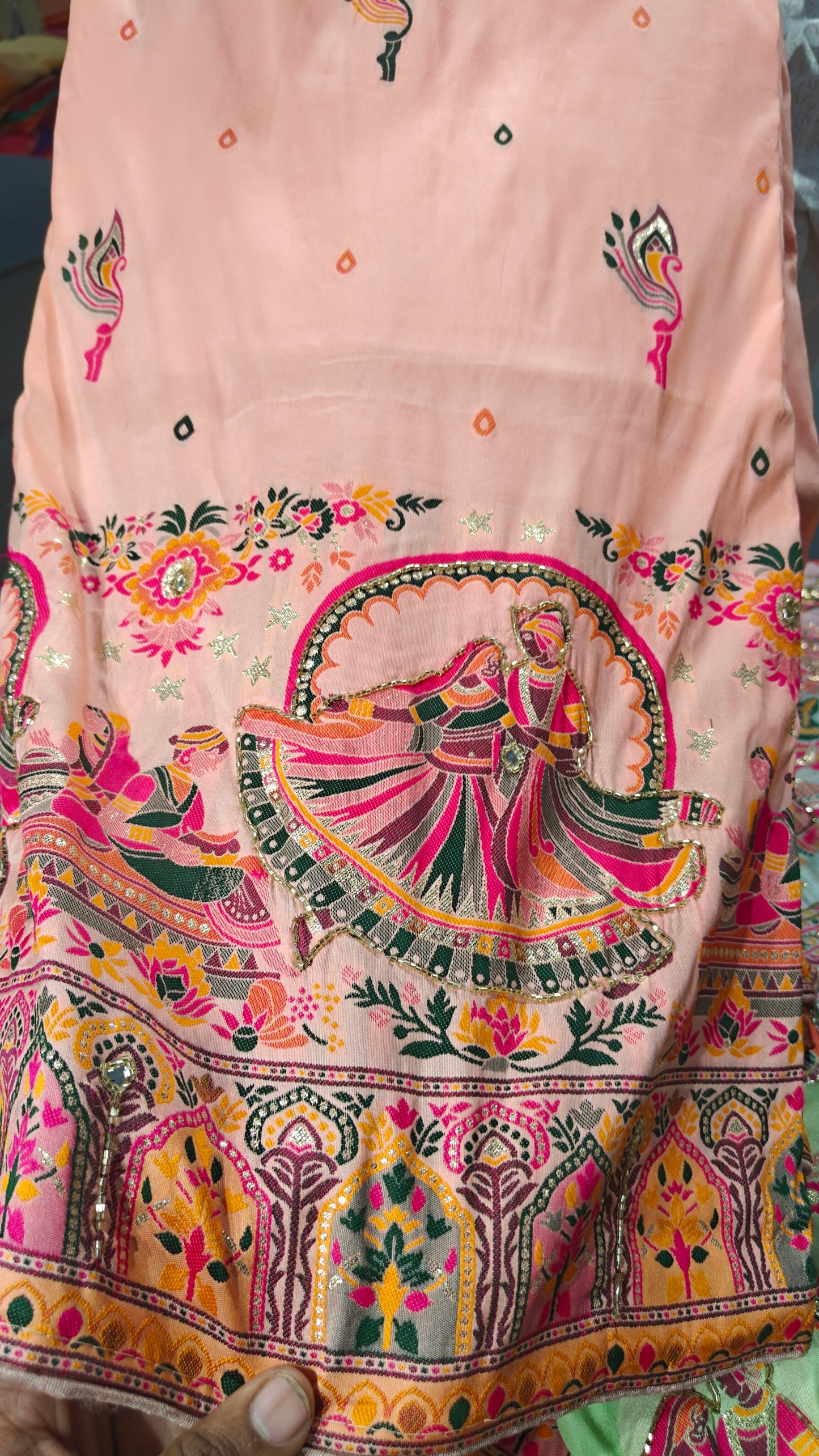 Peach Rajsi Ghoomar Pashmina Silk Saree