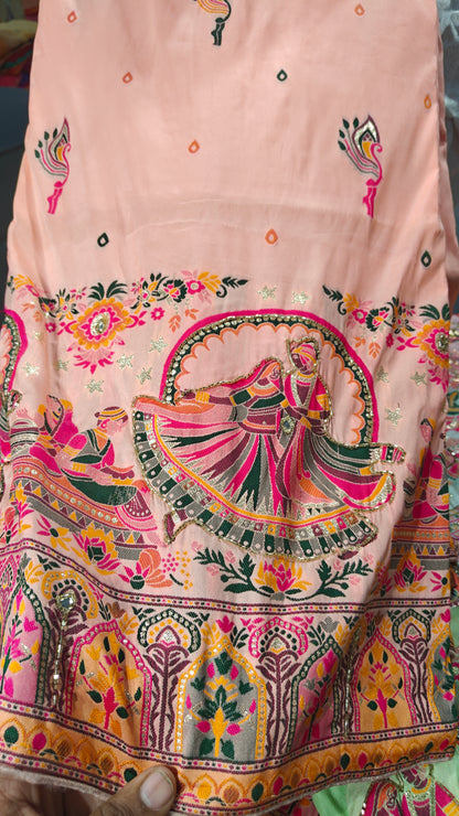 Peach Rajsi Ghoomar Pashmina Silk Saree