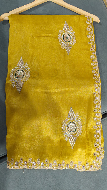 Golden Yellow Soft Organza Saree