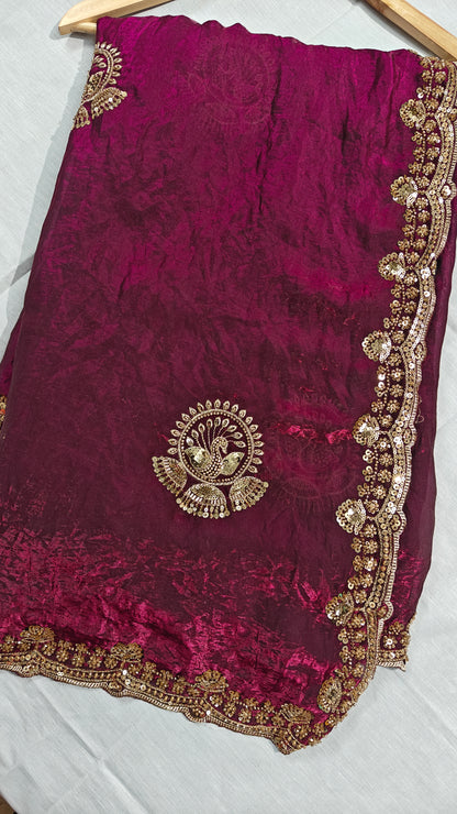 Royal Wine Satin Silk Saree