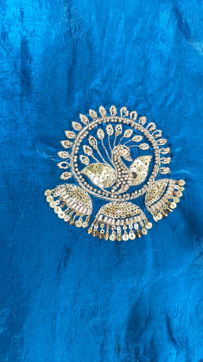 Royal Teal Blue Satin Silk Saree