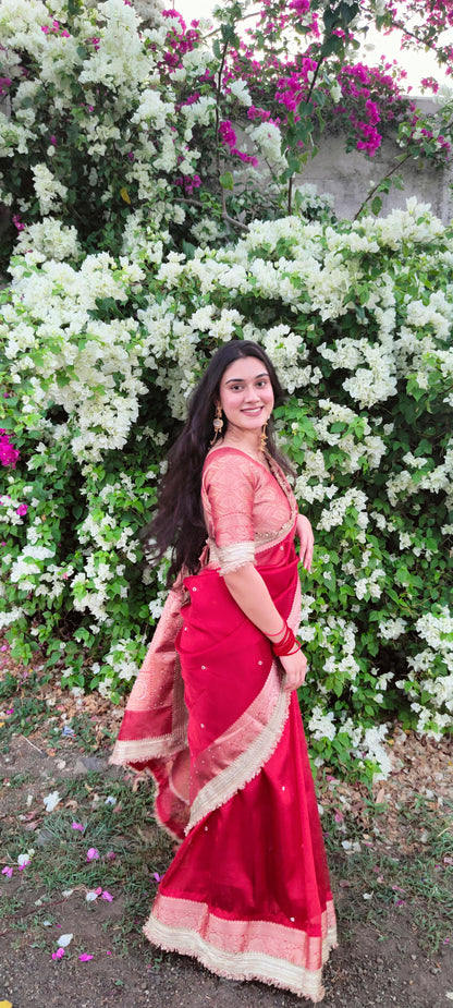 Red Banarasi Soft Maharani Glass Tissue Silk Saree