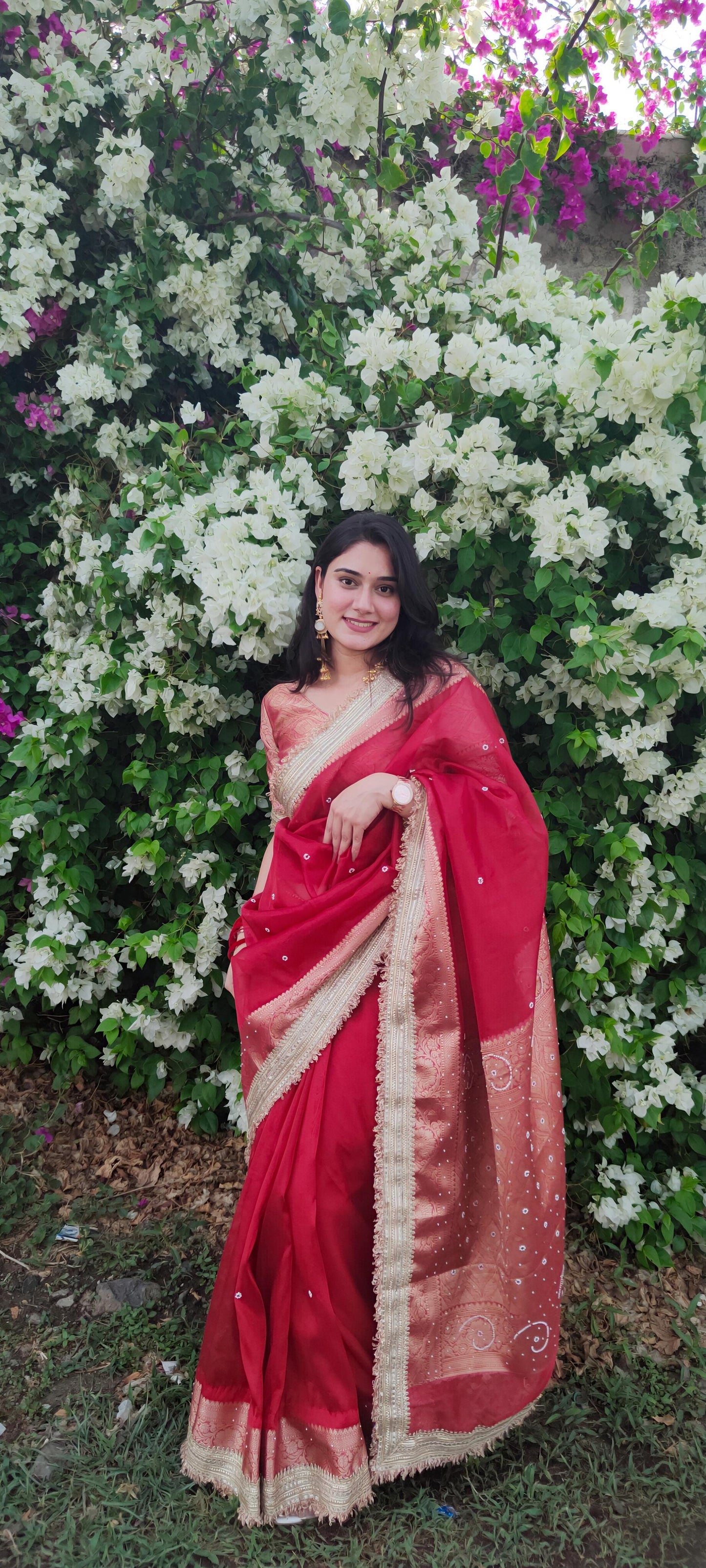 Red Banarasi Soft Maharani Glass Tissue Silk Saree