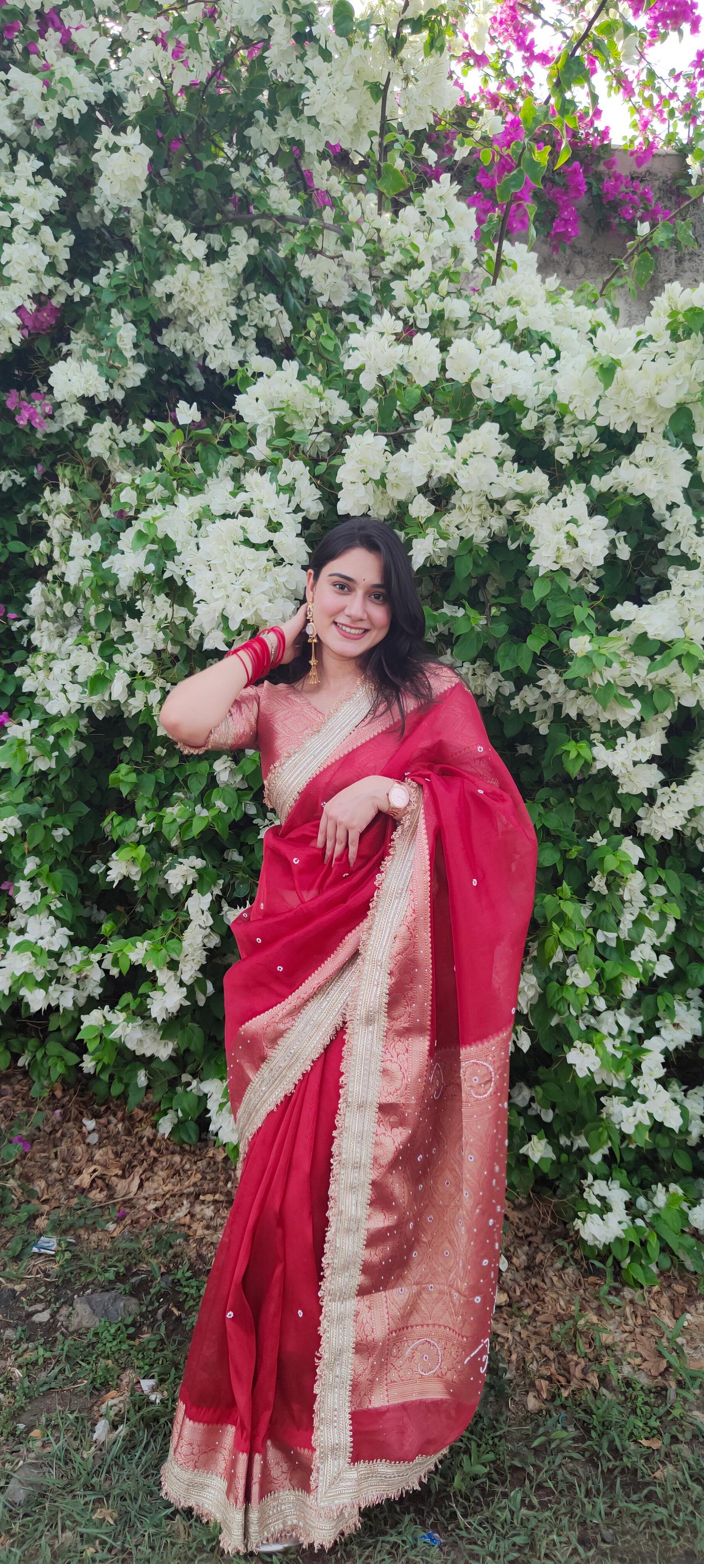 Red Banarasi Soft Maharani Glass Tissue Silk Saree