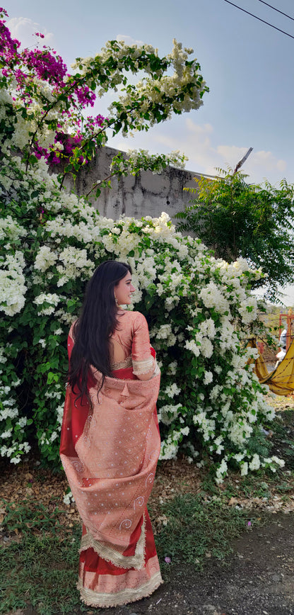 Red Banarasi Soft Maharani Glass Tissue Silk Saree
