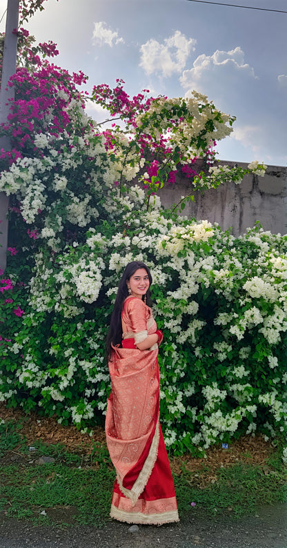Red Banarasi Soft Maharani Glass Tissue Silk Saree