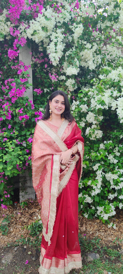 Red Banarasi Soft Maharani Glass Tissue Silk Saree