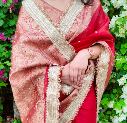 Red Banarasi Soft Maharani Glass Tissue Silk Saree