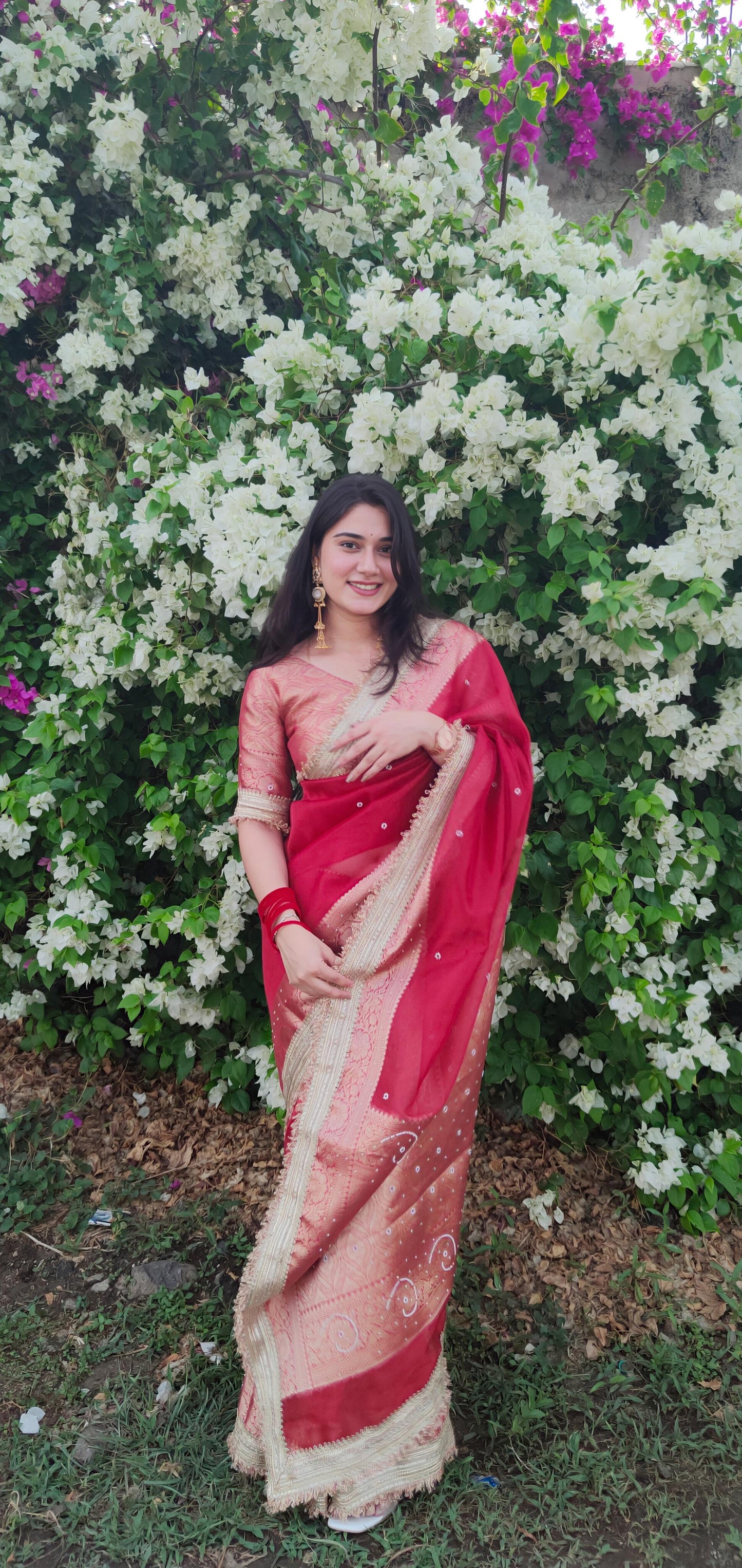 Red Banarasi Soft Maharani Glass Tissue Silk Saree