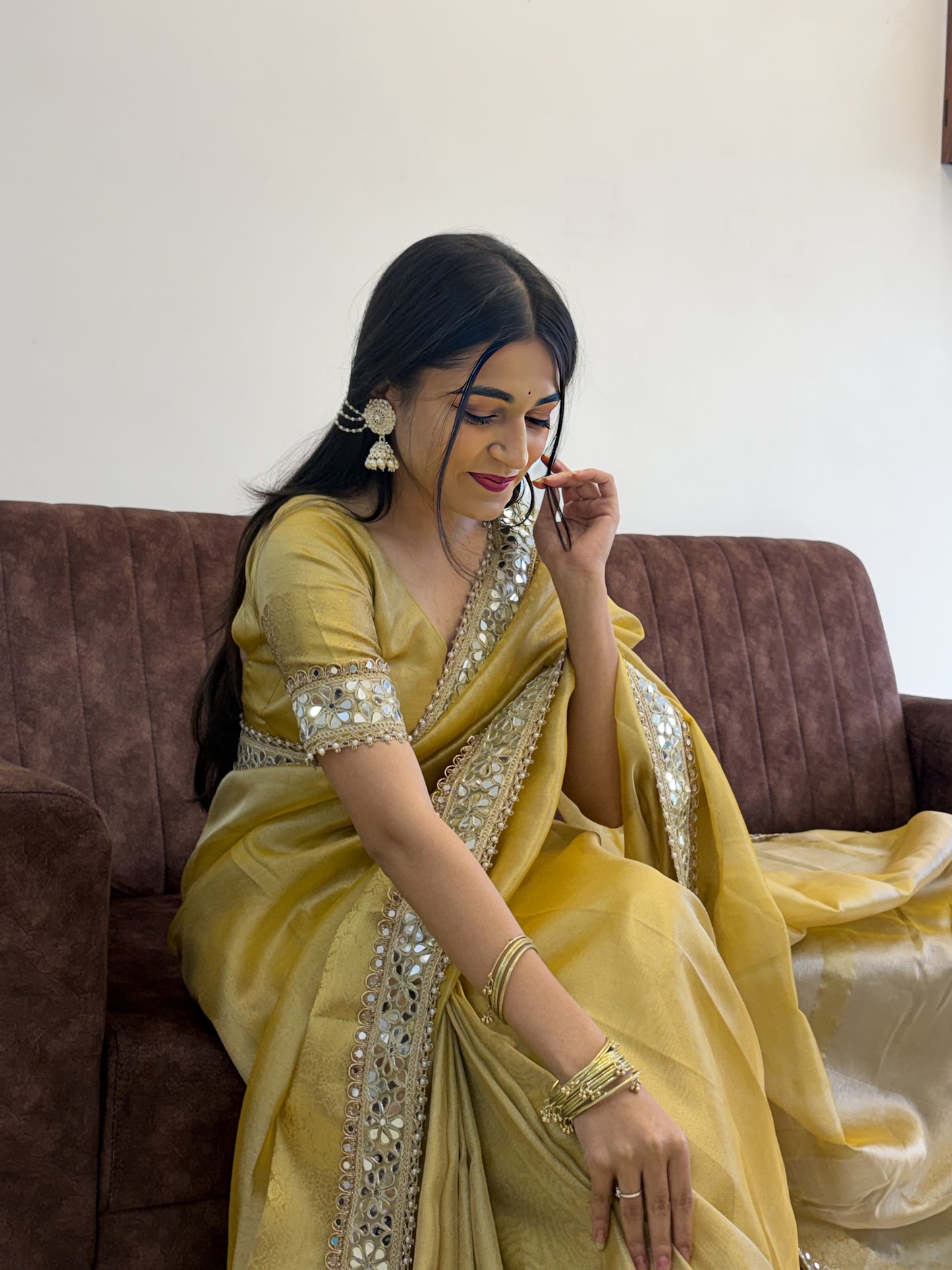 Gold Yellow Banarasi Soft Glass Tissue Silk Saree