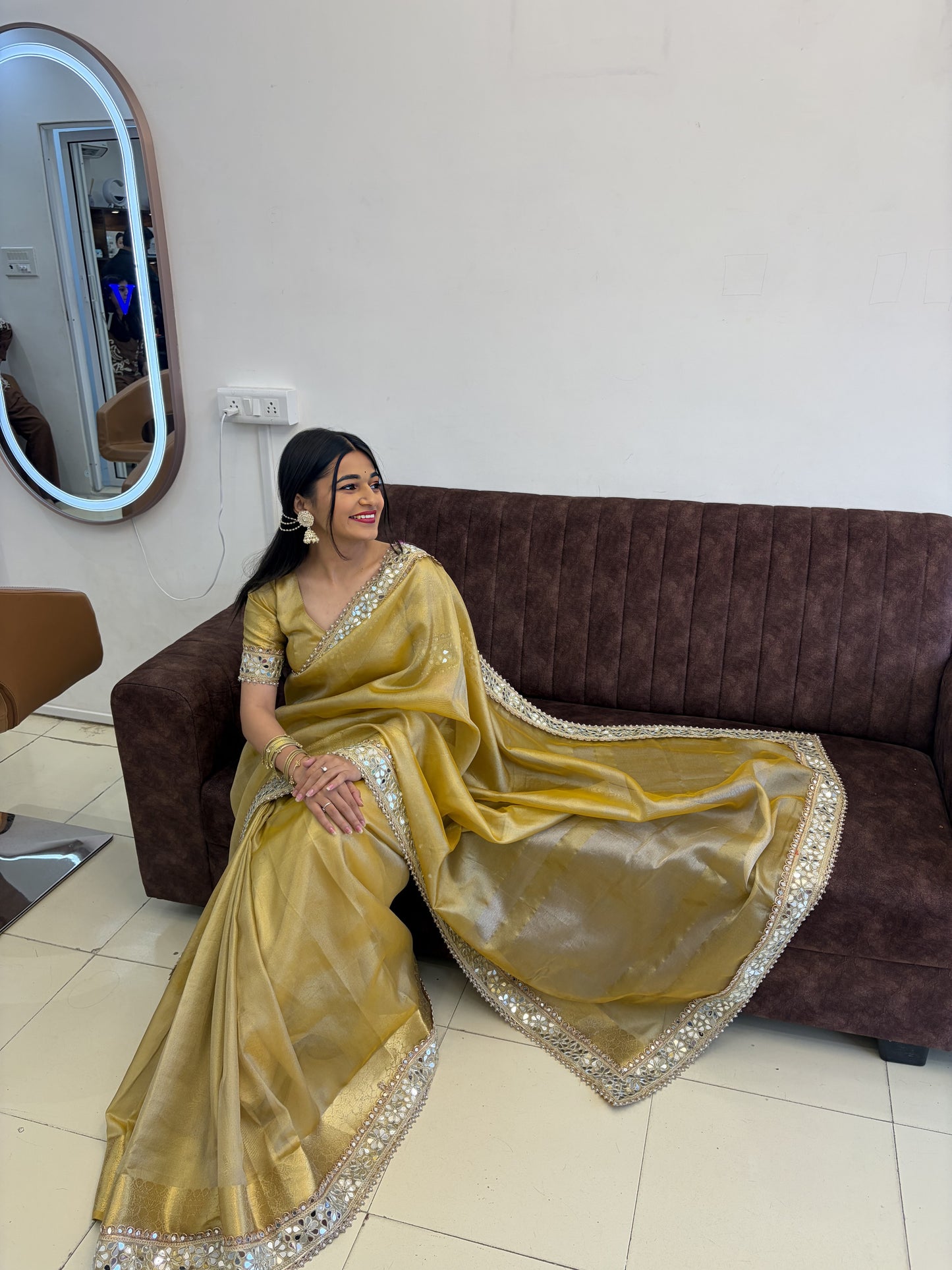 Gold Yellow Banarasi Soft Glass Tissue Silk Saree
