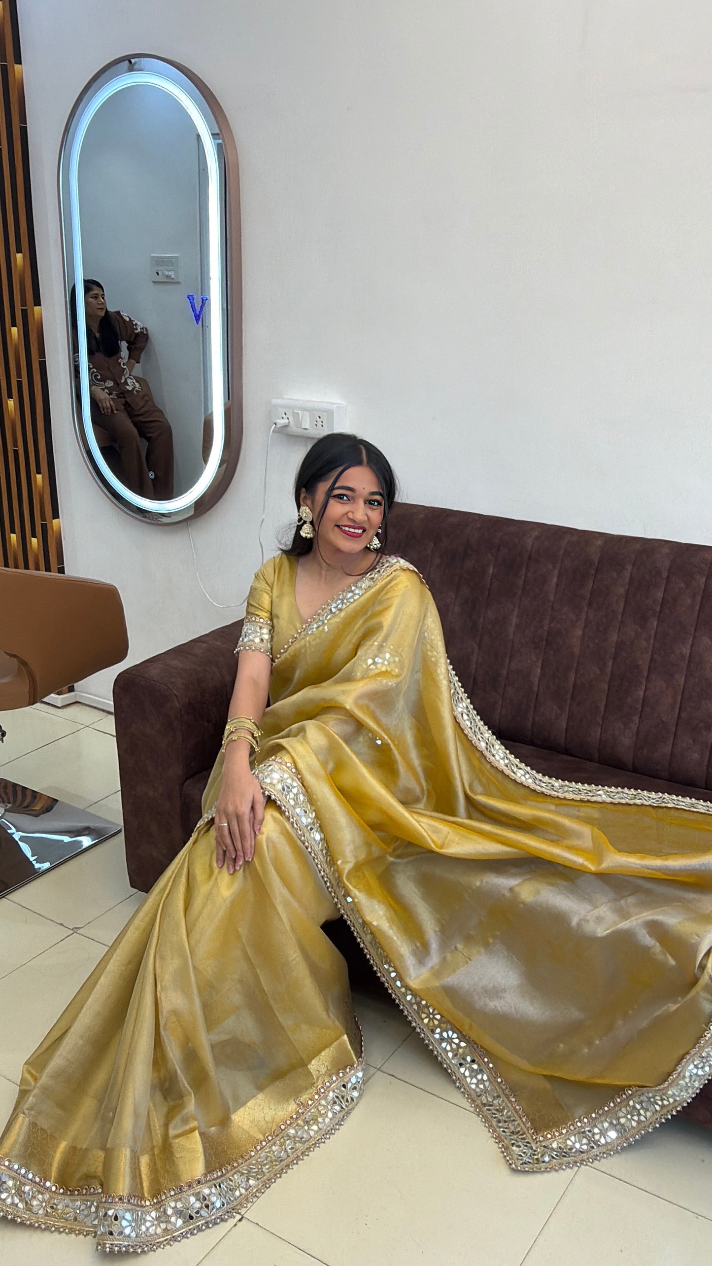 Gold Yellow Banarasi Soft Glass Tissue Silk Saree