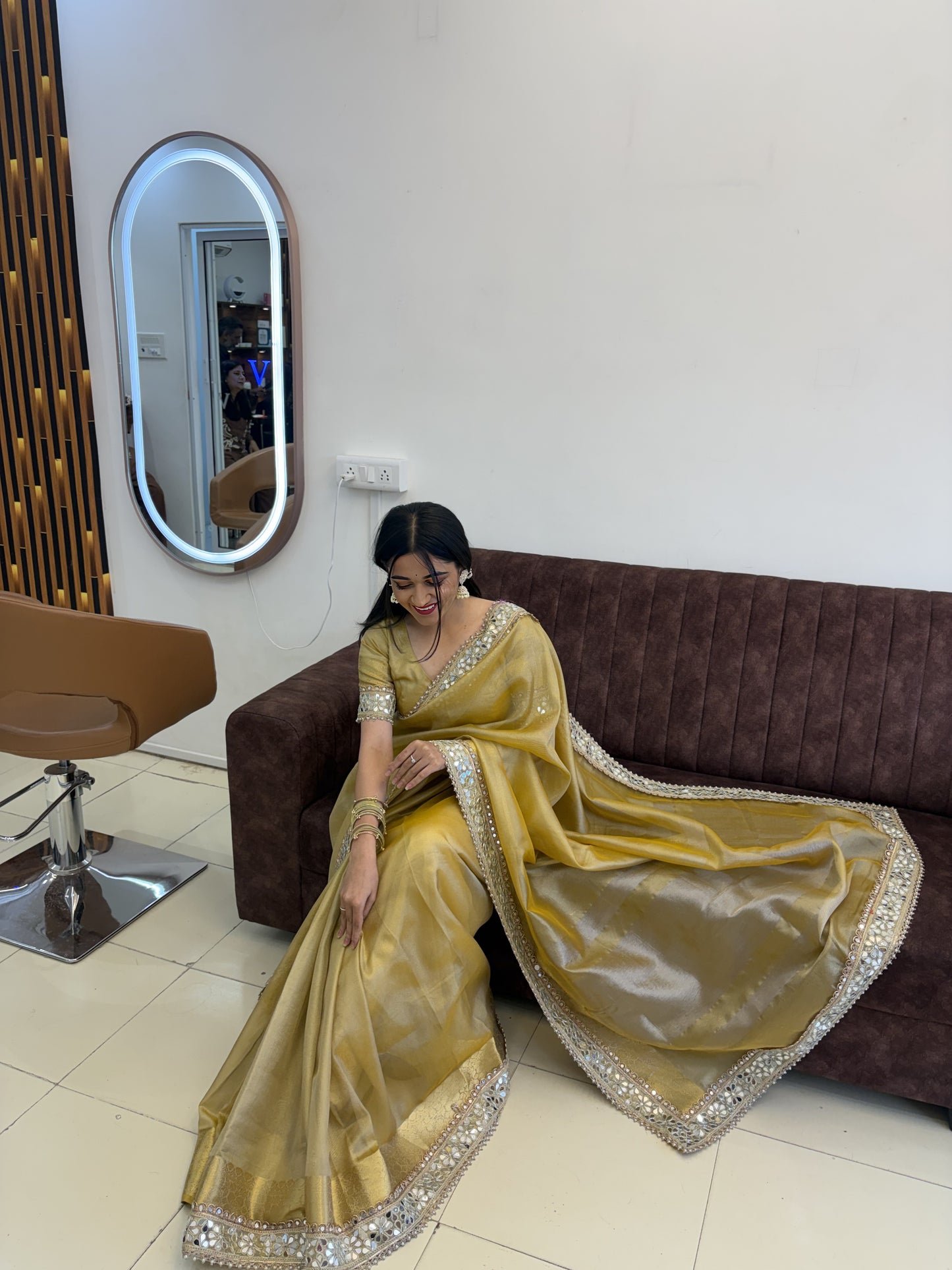 Gold Yellow Banarasi Soft Glass Tissue Silk Saree