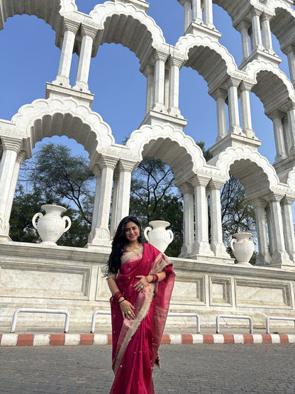 Rani Pink Banarasi Soft Maharani Glass Tissue Silk Saree