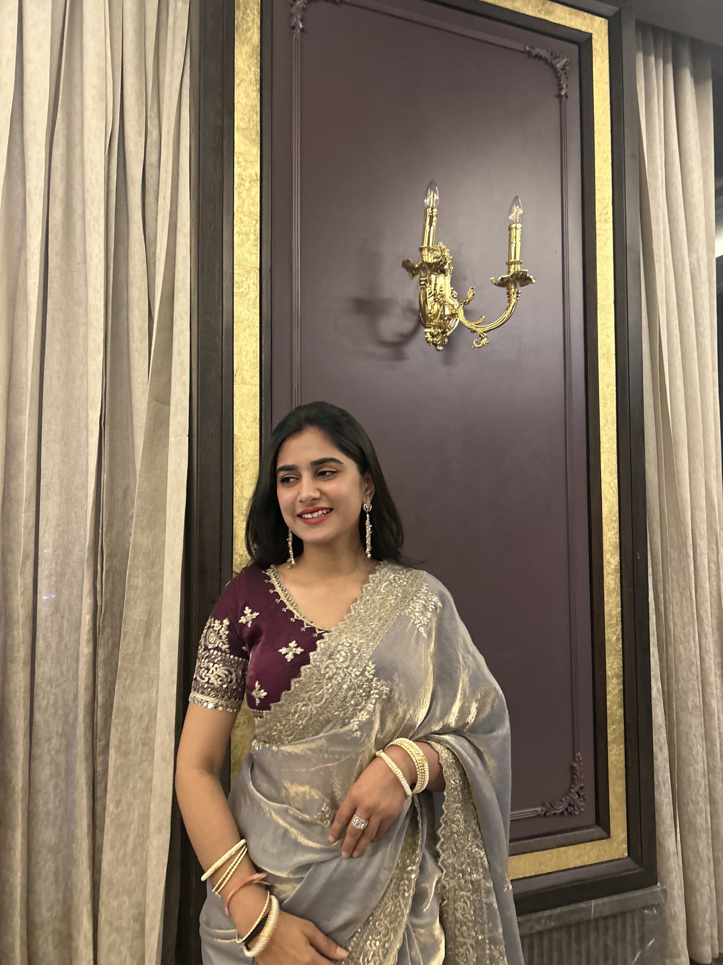 Ethereal Lavender Satin Fendi Saree with Intricate Embroidery