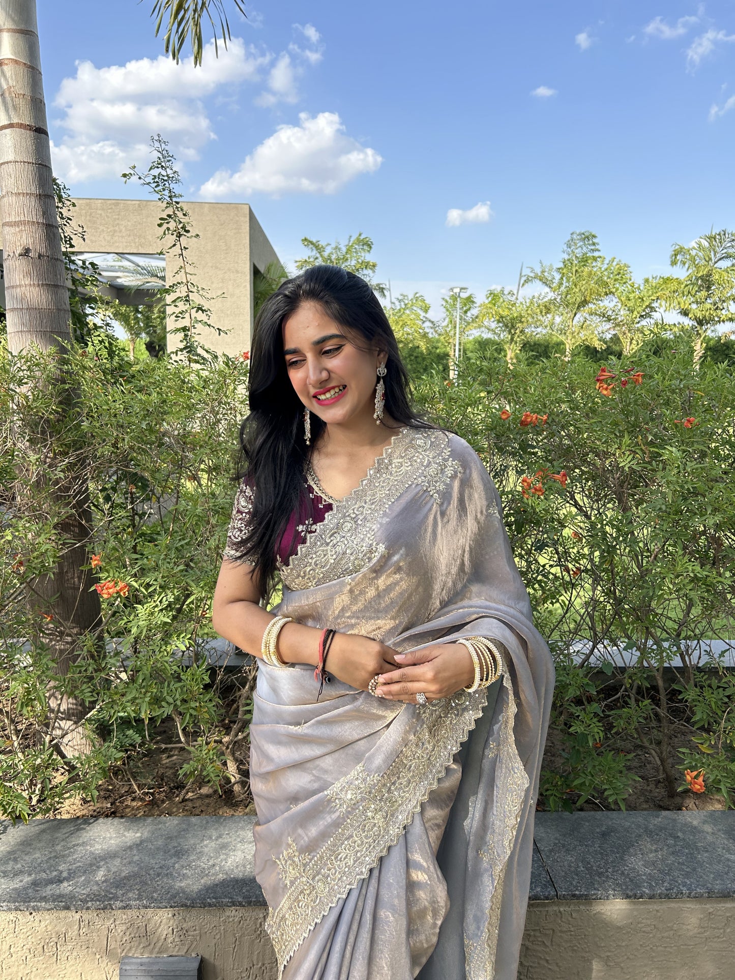Ethereal Lavender Satin Fendi Saree with Intricate Embroidery