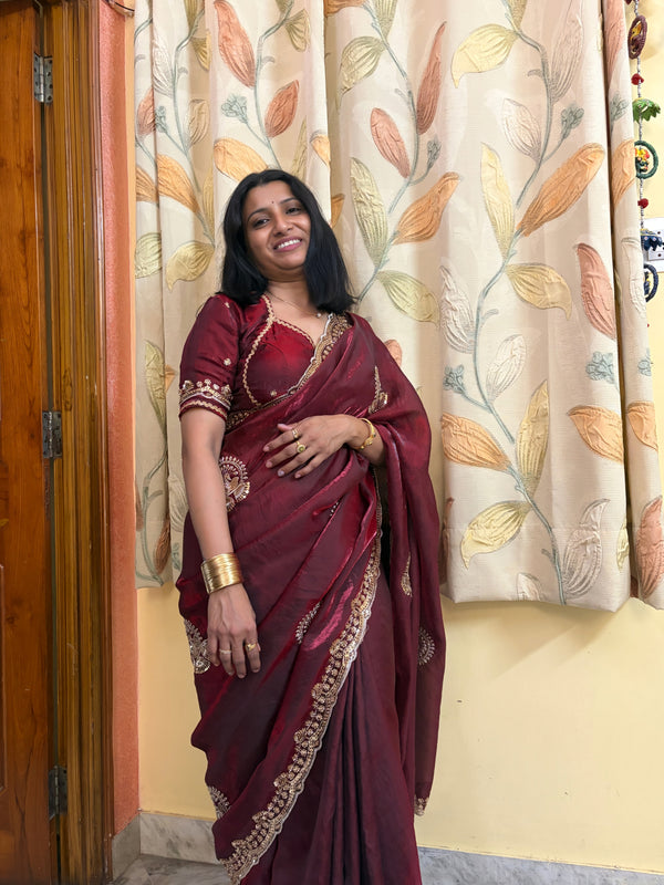 Antique Maroon , Rendered in Satin Silk