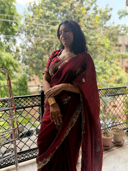 Antique Maroon , Rendered in Satin Silk