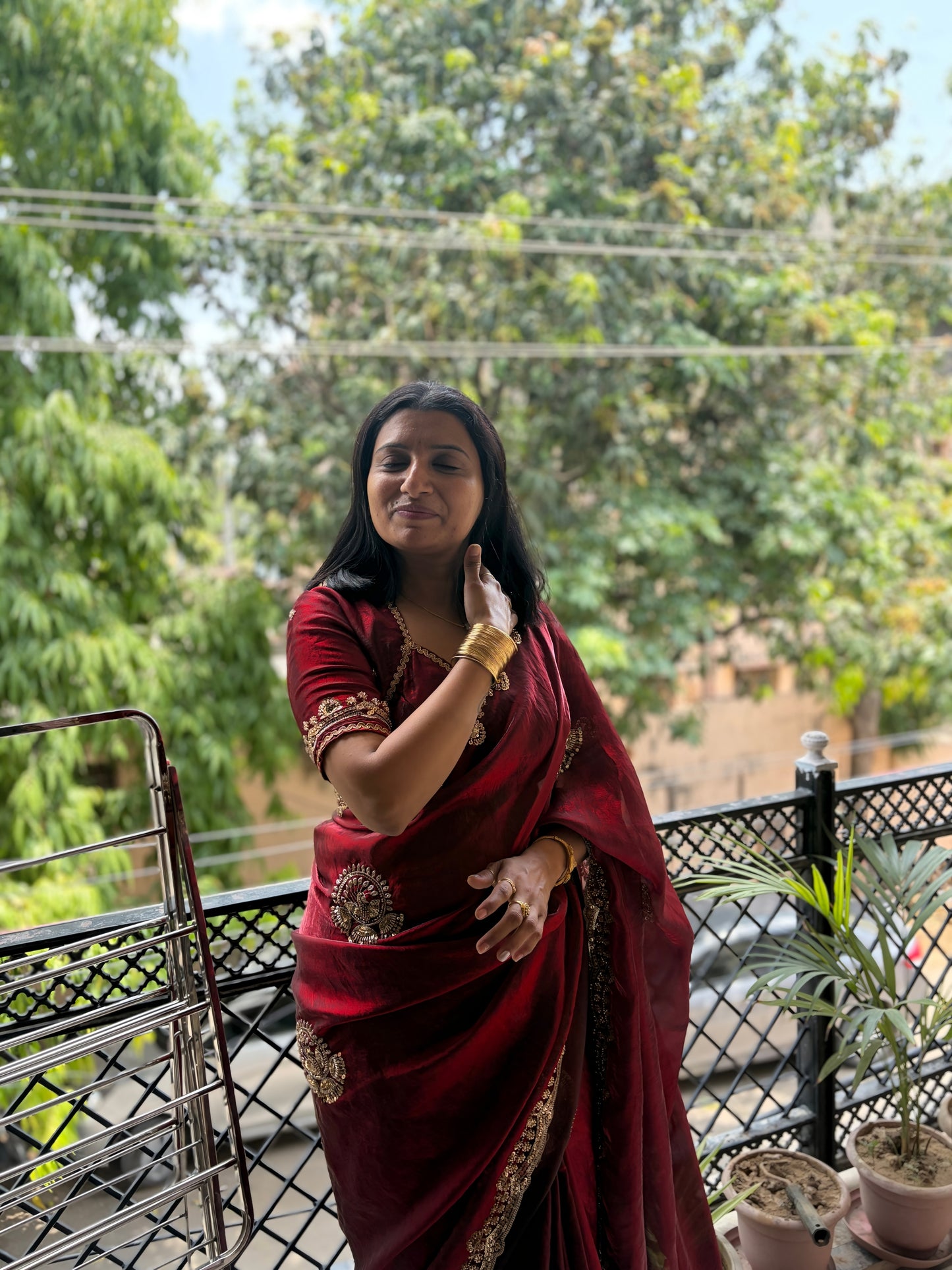Antique Maroon , Rendered in Satin Silk