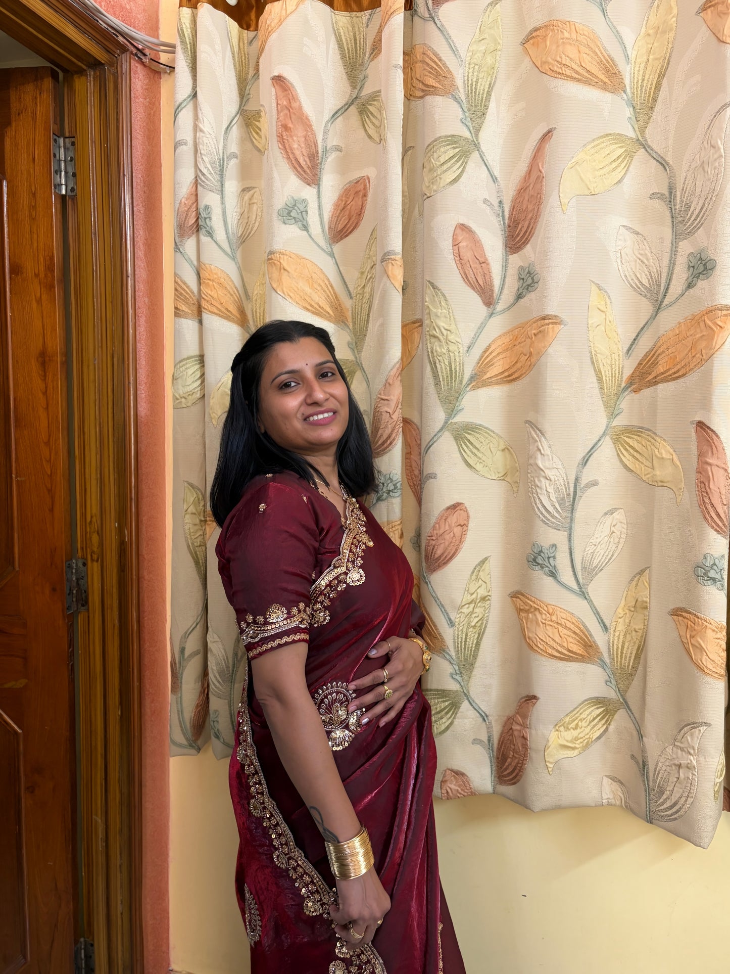 Antique Maroon , Rendered in Satin Silk