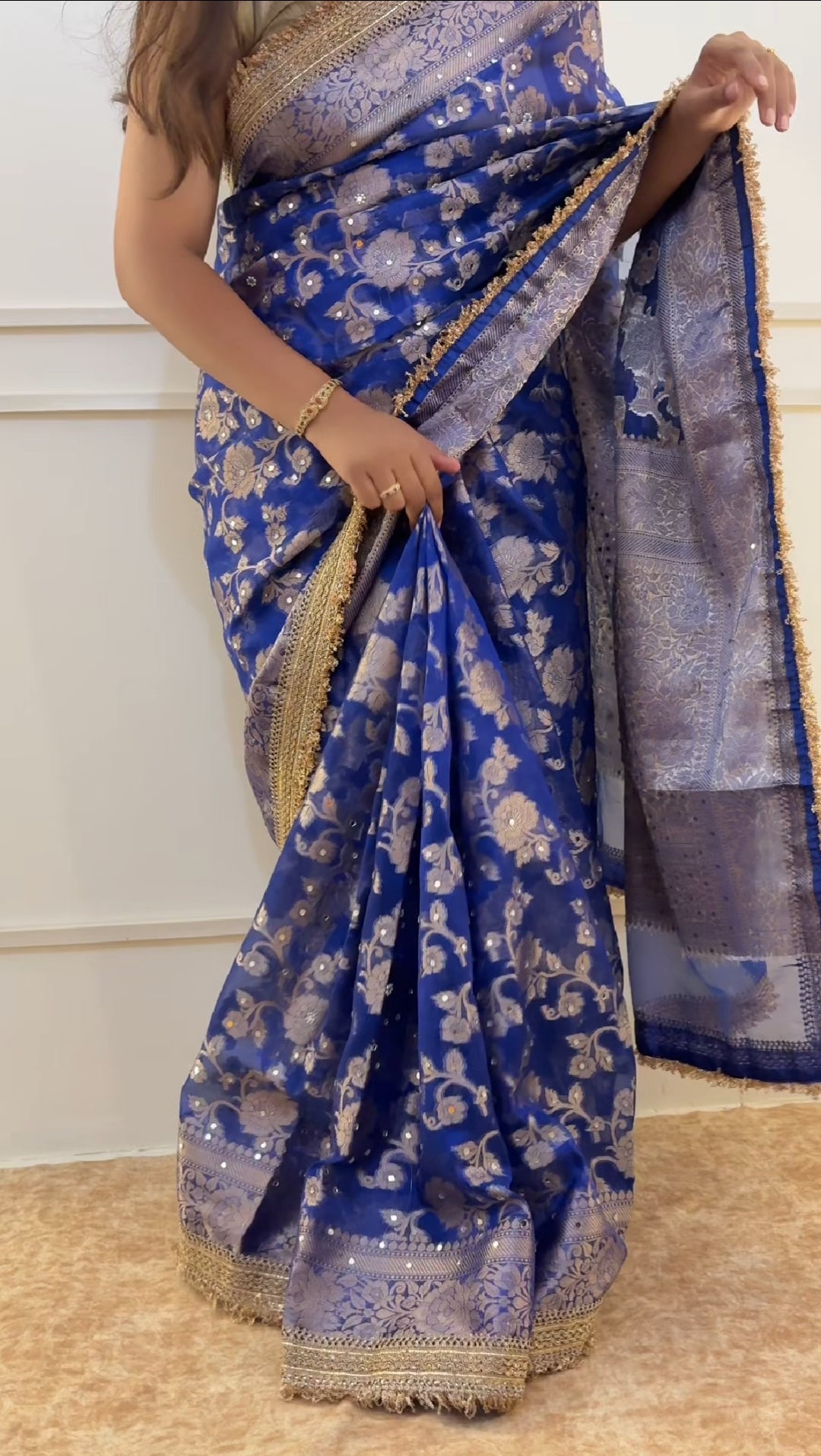 Royal Blue Banarasi Soft Jaal Tissue Silk Saree