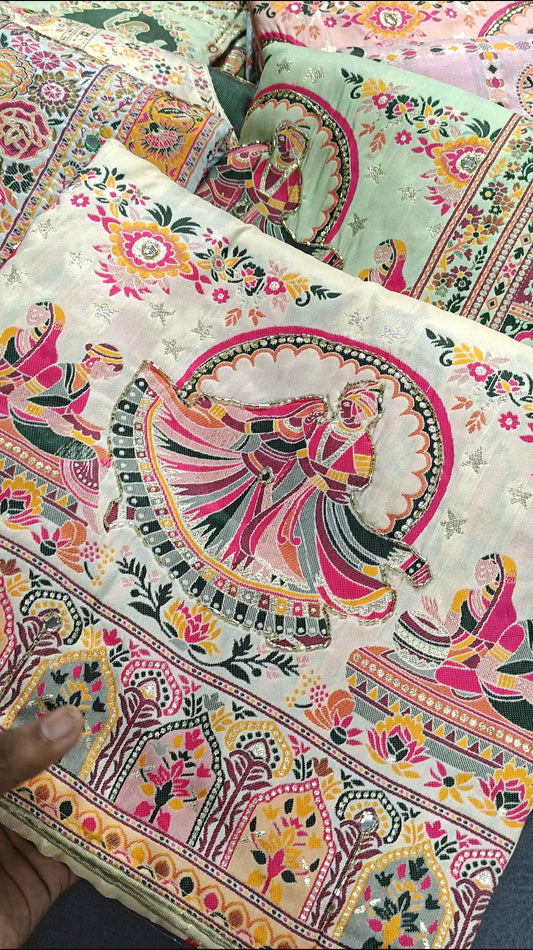 Ivory Rajrang Pashmina Silk Saree