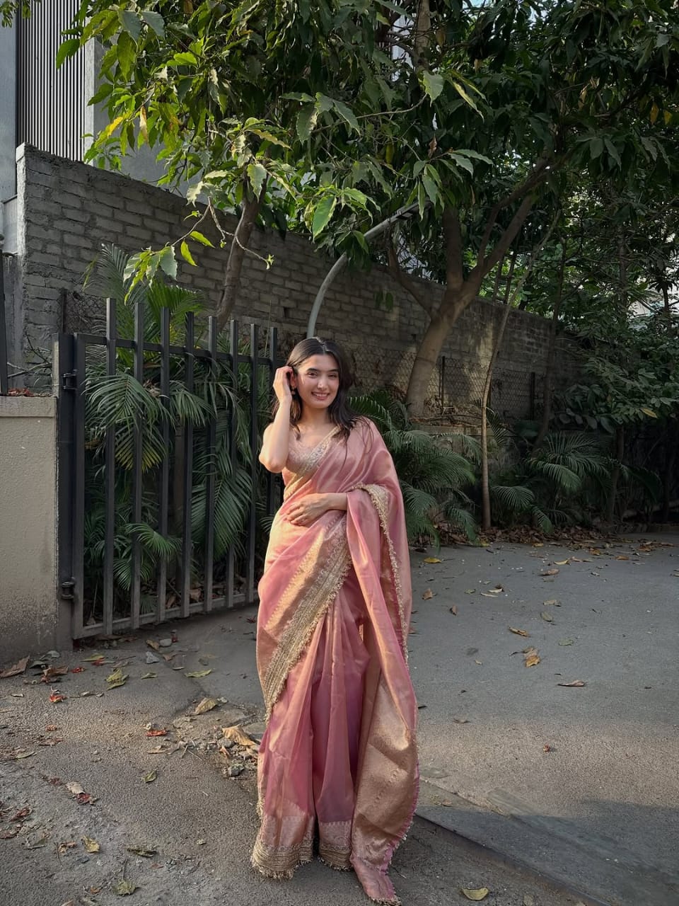 Pink Banarasi Soft Tissue Silk Saree