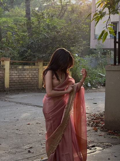 Pink Banarasi Soft Tissue Silk Saree