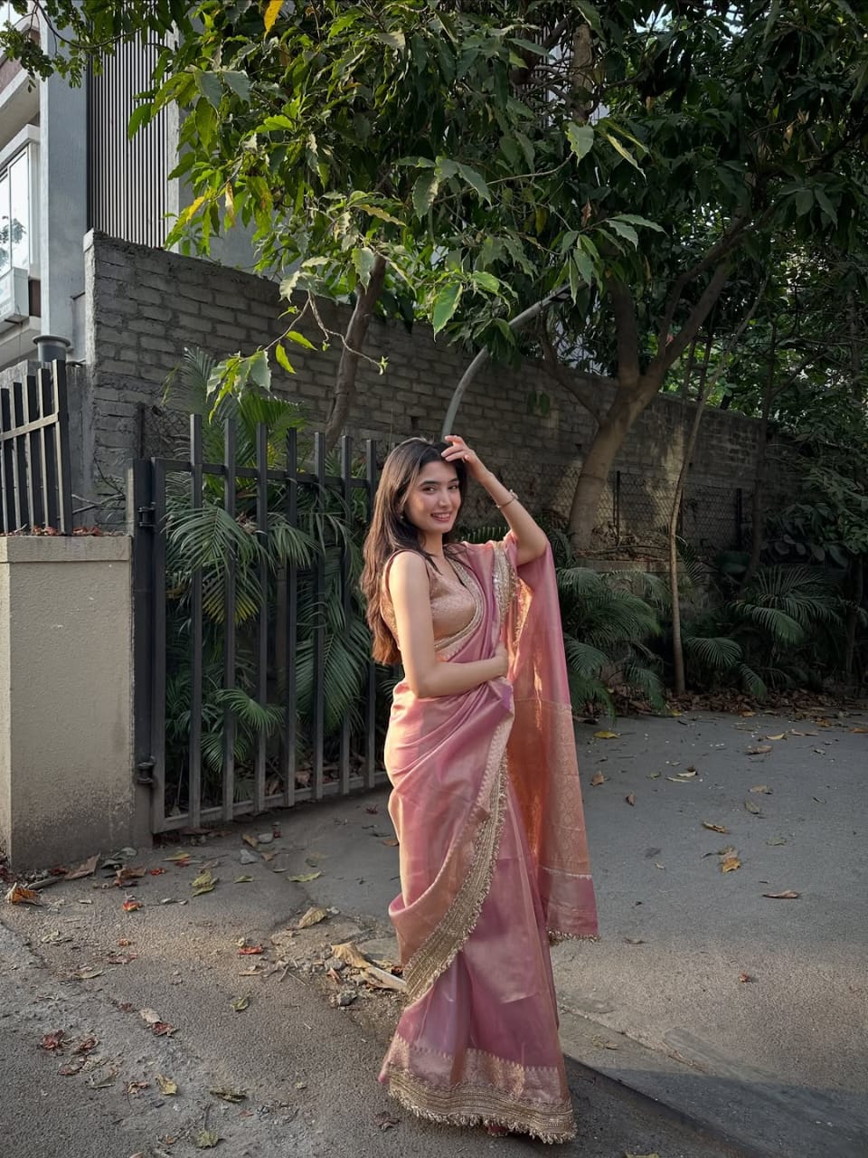 Pink Banarasi Soft Tissue Silk Saree