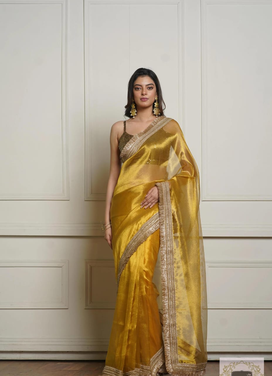 Yellow Banarasi Tissue Silk Saree